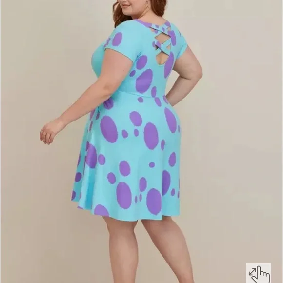 Pixar x Torrid Monsters Inc. Sulley Polka Dot Skater Dress – Blue/Purple, Size 1 - Picture 2 of 8